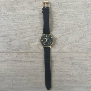 Michael Kors Black and Gold Women's Watch with Leather Strap